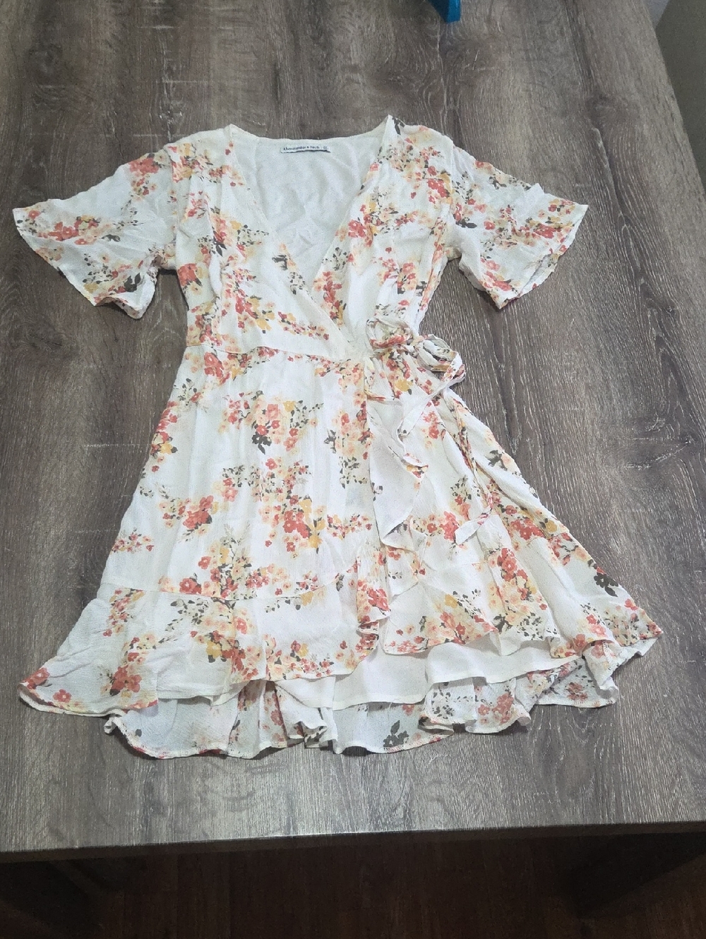 Abercrombie & Fitch floral wrap mini dress flutter sleeves and ruffled hem